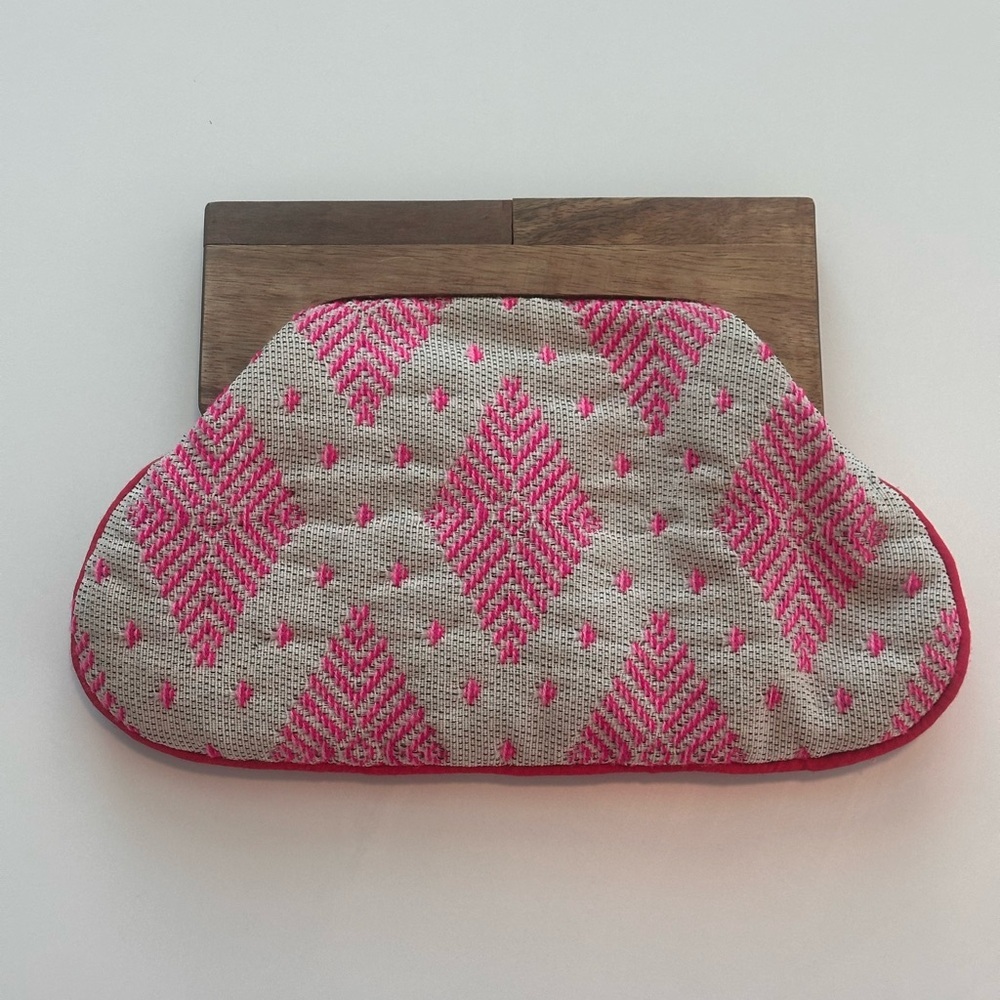Beaded Cloth Clutch with Wooden Top - Picture 2 of 9